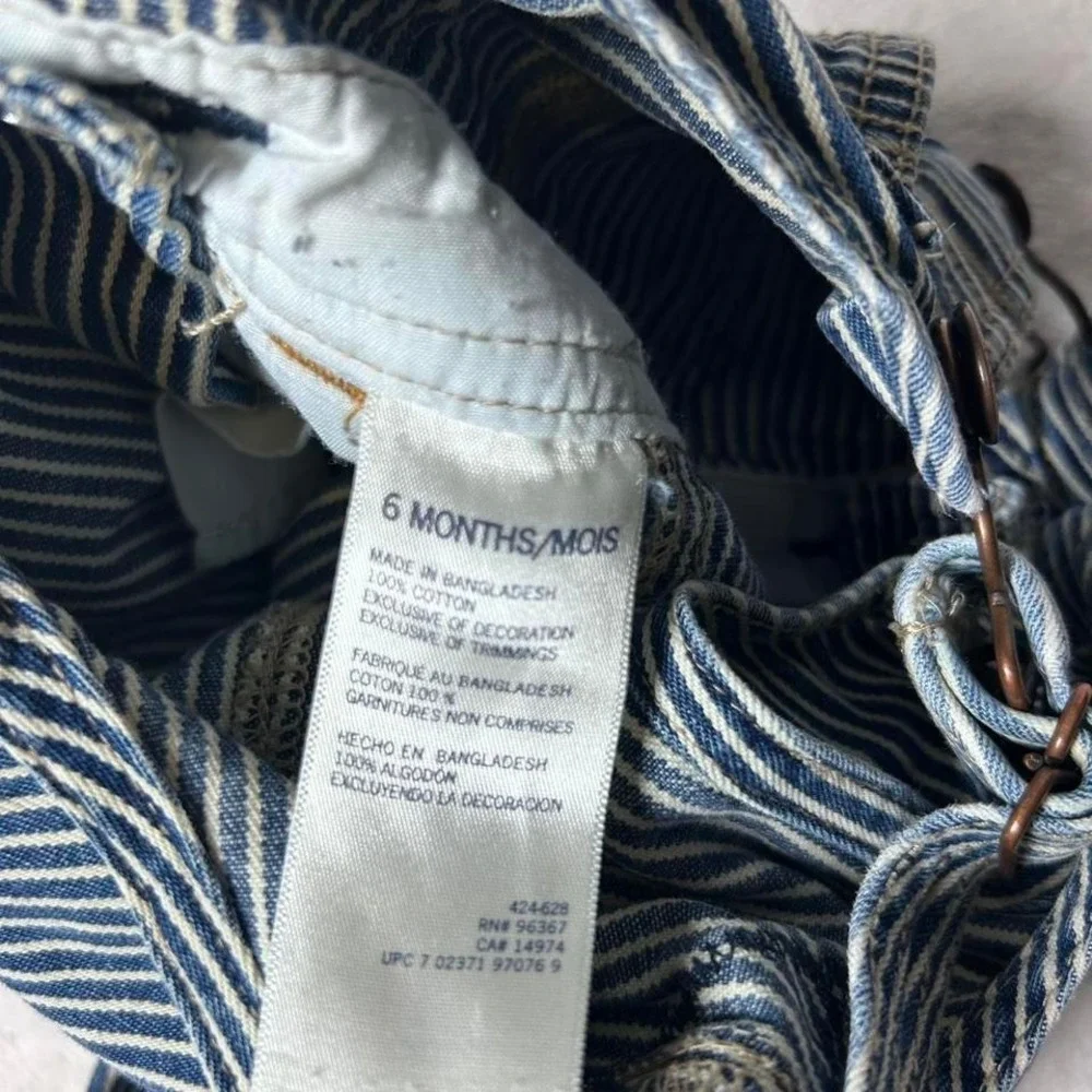 Vintage OshKosh B'Gosh Vestbak Overalls Blue Stripes Denim 6 mos Train Conductor